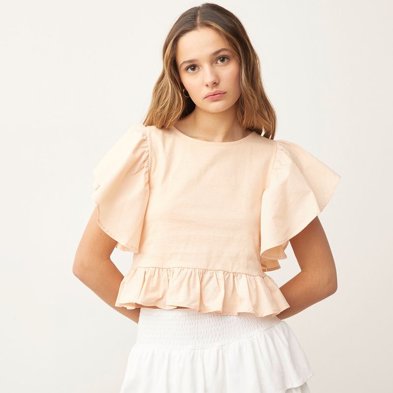 SYBILLA - Blusa Mujer Boleros Manga corta globo de Algodón Sybilla