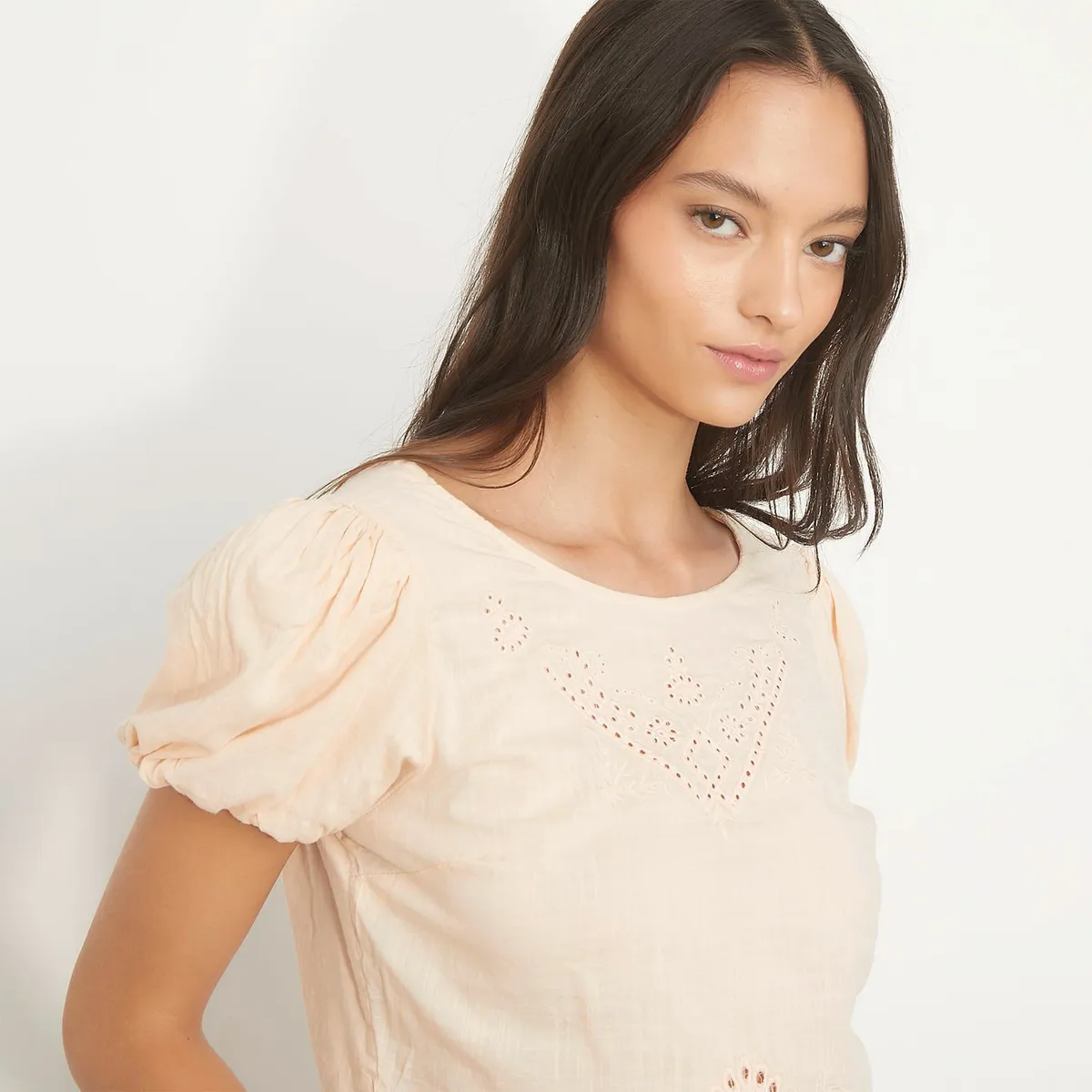 SYBILLA - Blusa Mujer Bordado Manga corta globo de Algodón Sybilla