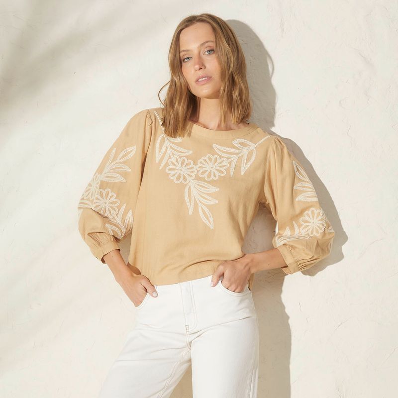 BASEMENT - Blusa Mujer Bordado Manga 3/4 Basement