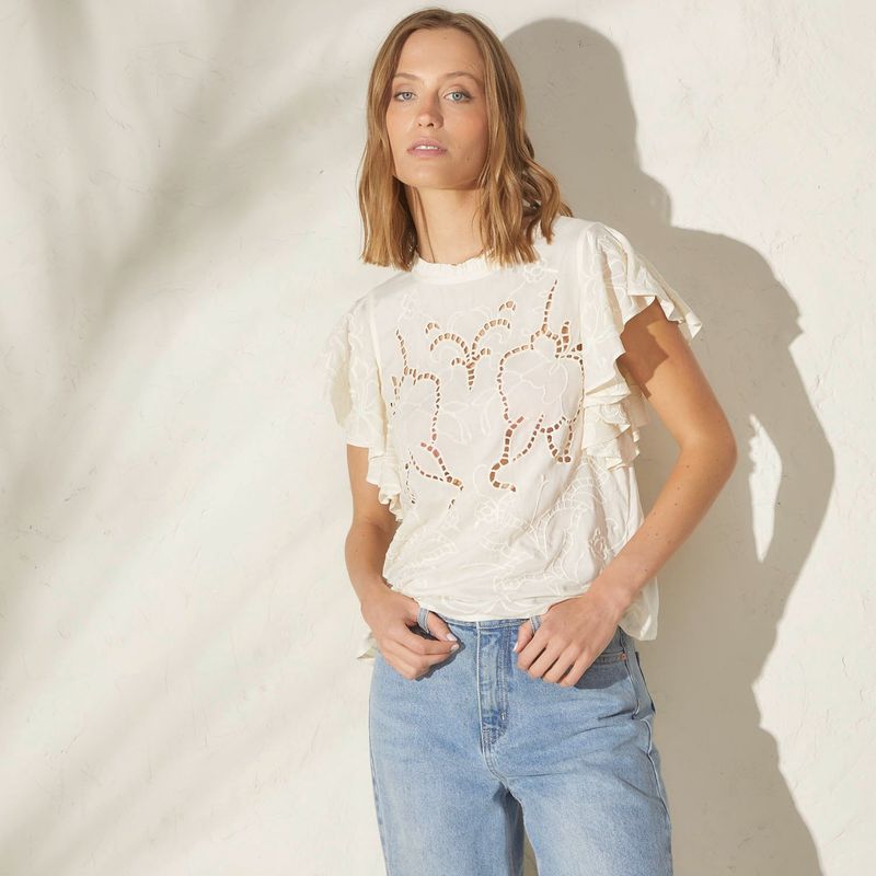 BASEMENT - Blusa Mujer con Ojalillo Manga corta Basement