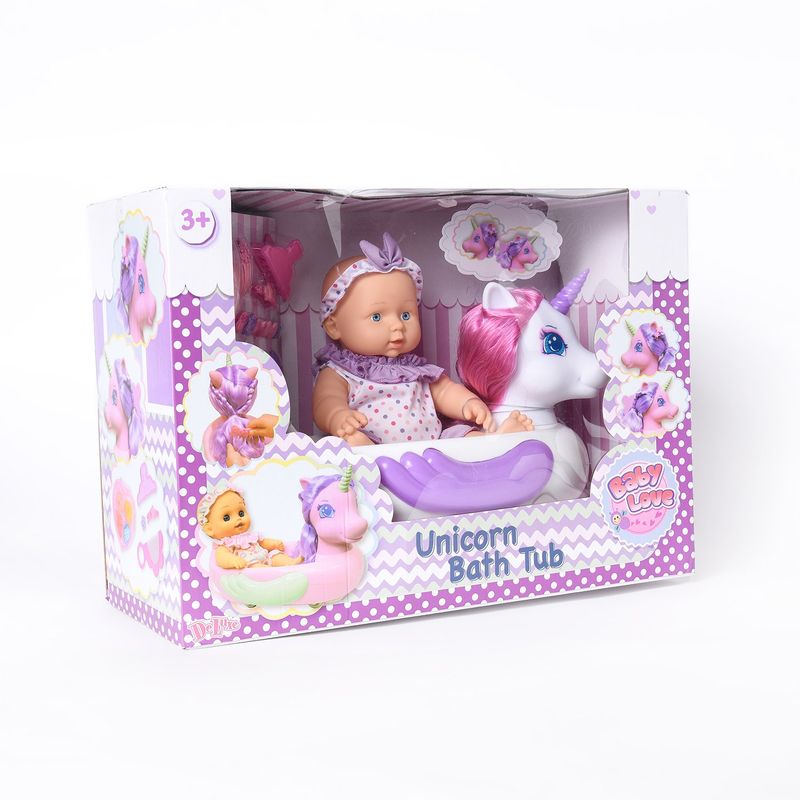  - Muñeca bebé Baby love Hora del baño tina de Unicornio