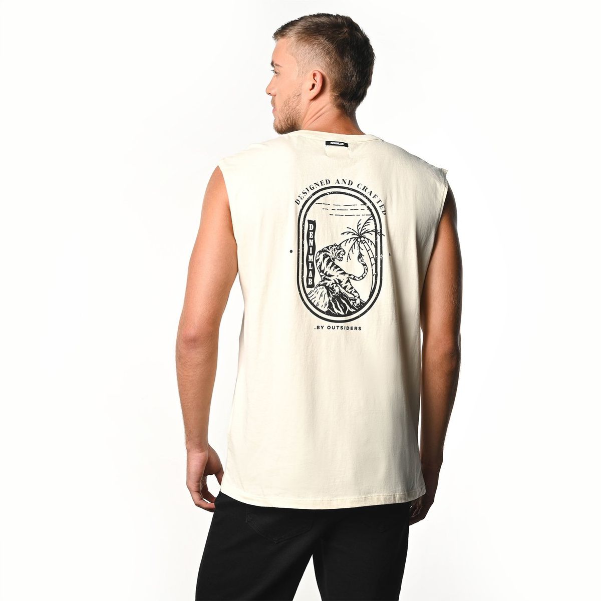 DENIMLAB - Camiseta Hombre Sin mangas Con Estampado de Algodón Denimlab