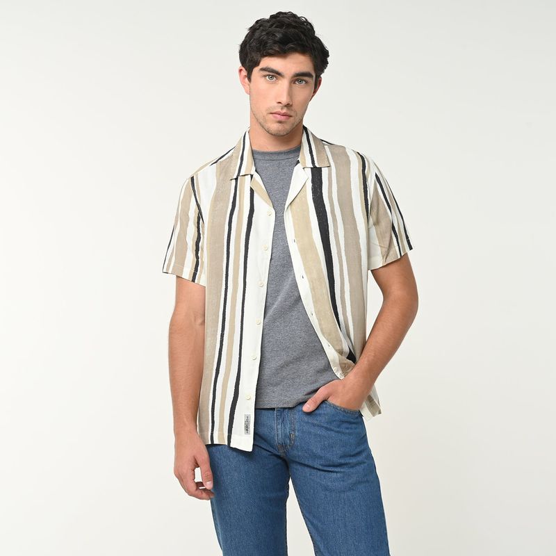 BEARCLIFF - Camisa Hombre Manga corta de Rayas Bearcliff