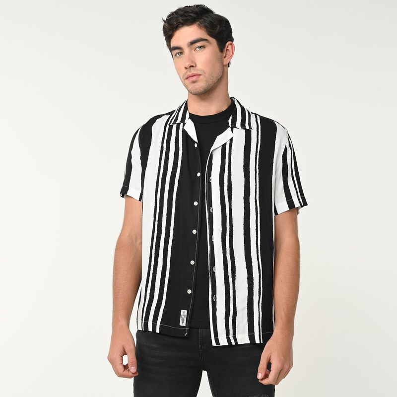BEARCLIFF - Camisa Hombre Manga corta de Rayas Bearcliff