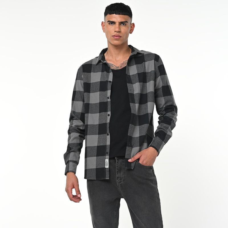 BEARCLIFF - Camisa Hombre de Cuadros Manga larga de Algodón Bearcliff