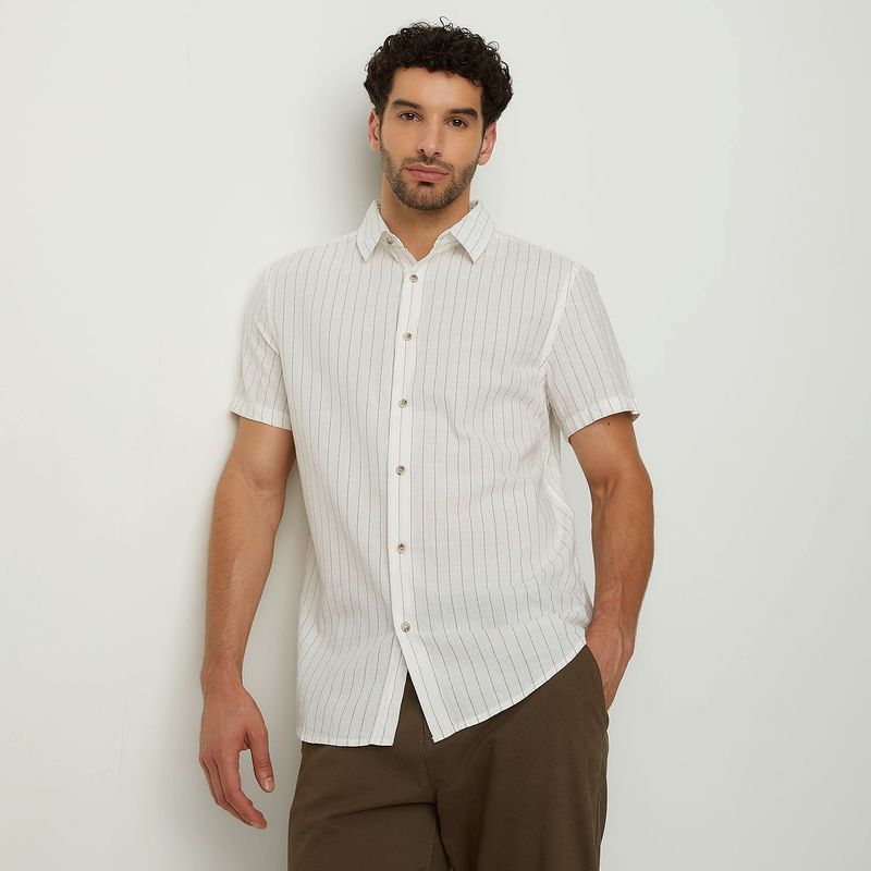 NEWPORT - Camisa Hombre de Rayas Manga corta Recto de Algodón Newport