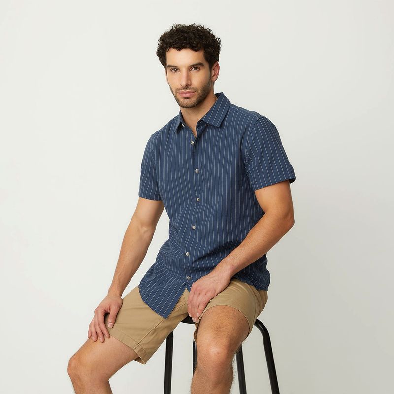 NEWPORT - Camisa Hombre de Rayas Manga corta Recto de Algodón Newport