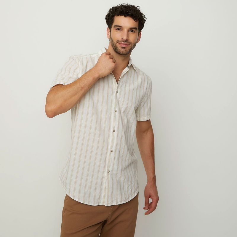 NEWPORT - Camisa Hombre de Rayas Manga corta Recto de Algodón Newport