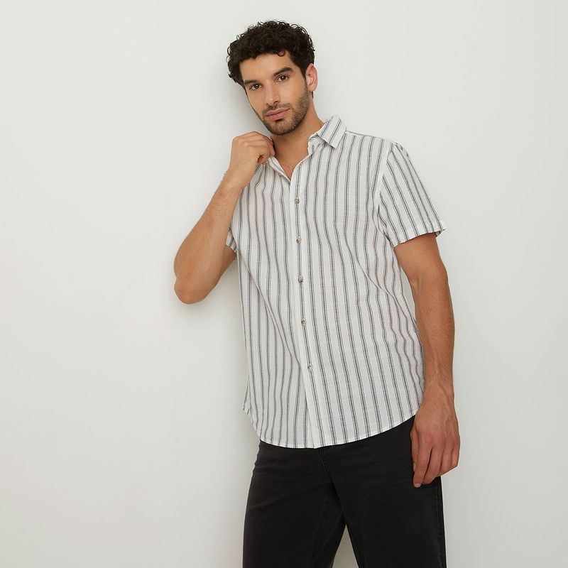 NEWPORT - Camisa Hombre de Rayas Manga corta Recto de Algodón Newport