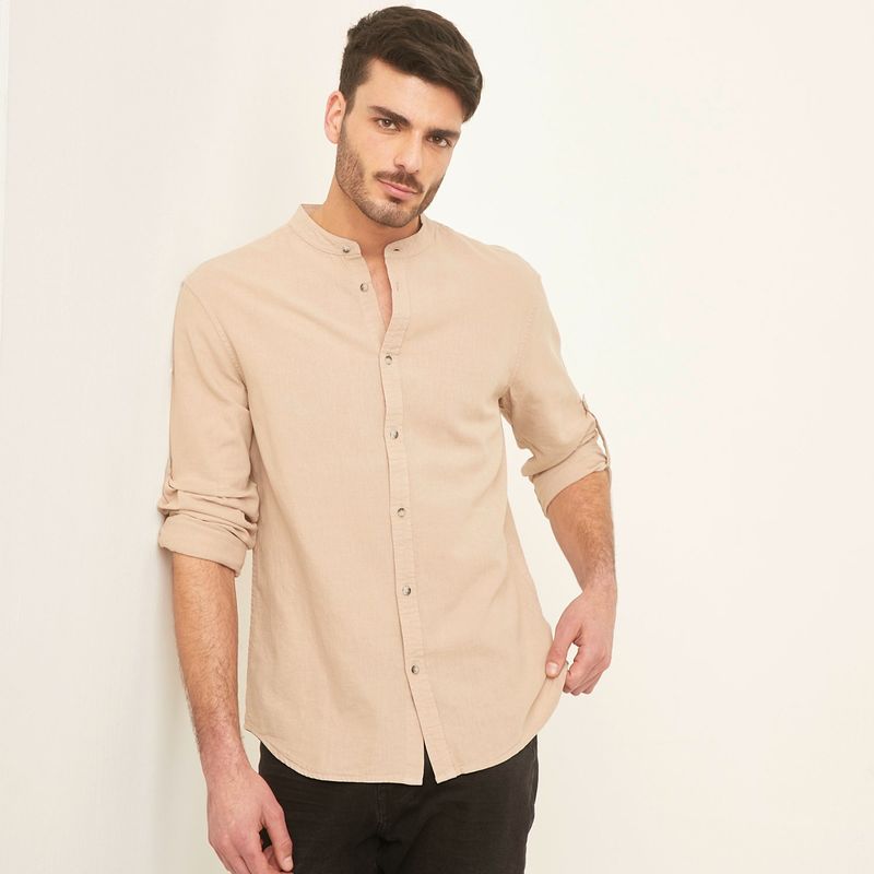 BASEMENT - Camisa Hombre Manga larga Slim de Lino Basement