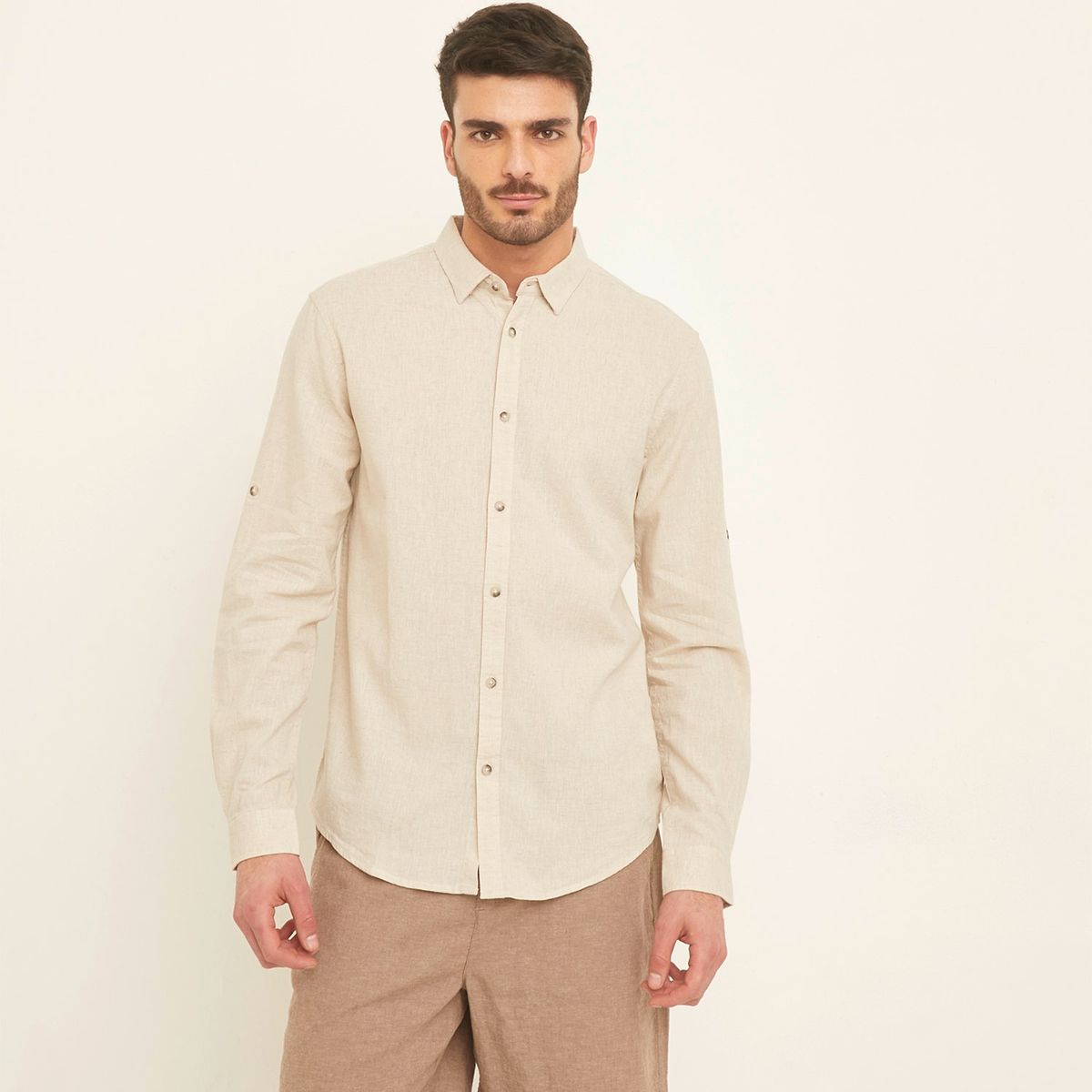 BASEMENT - Camisa Hombre Manga larga Slim de Lino Basement