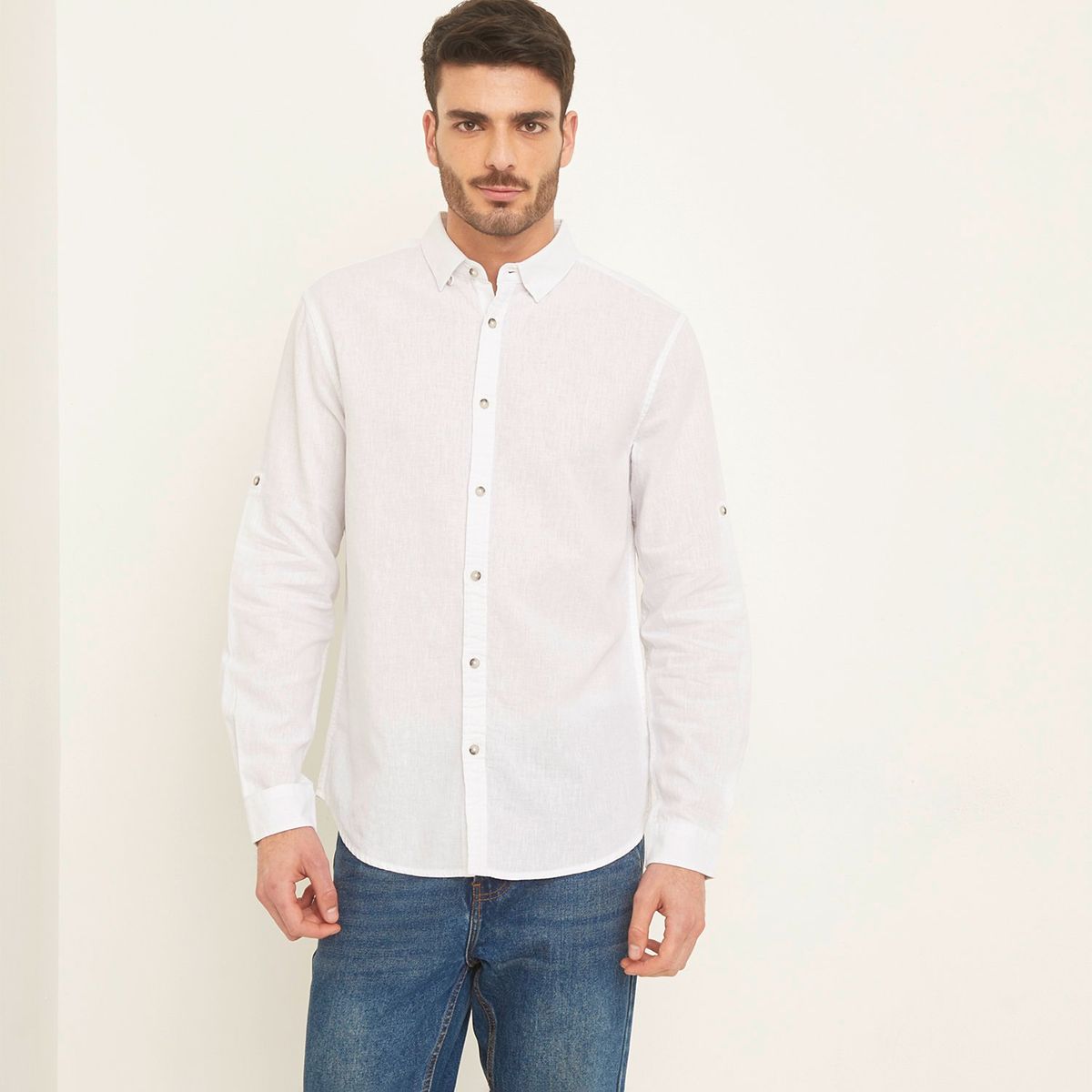 BASEMENT - Camisa Hombre Manga larga Slim de Lino Basement