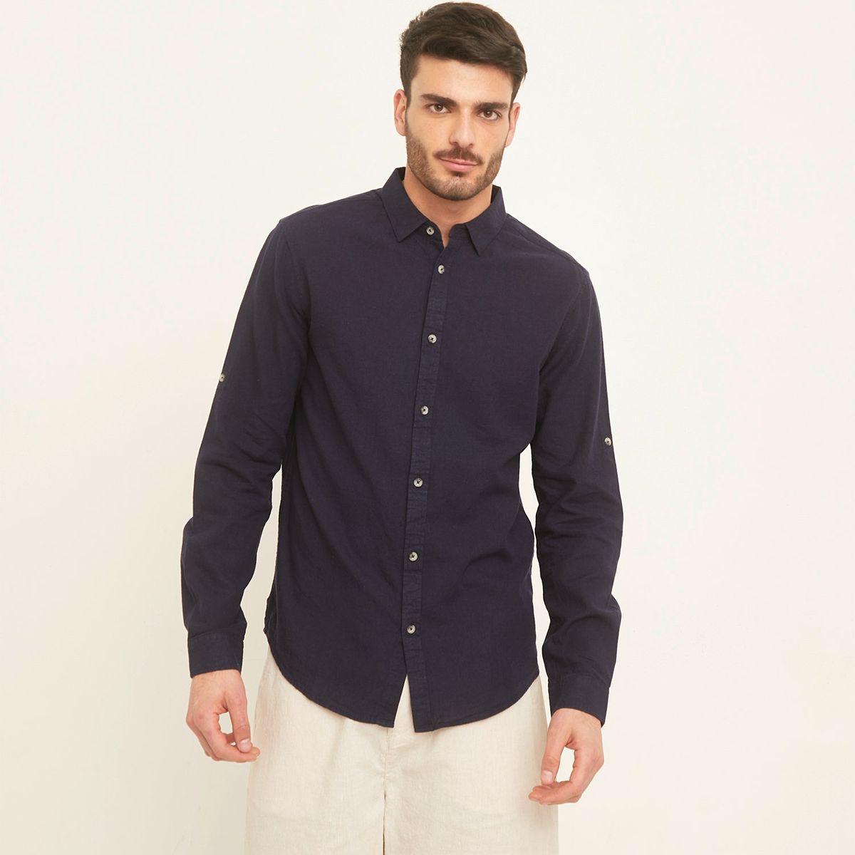 BASEMENT - Camisa Hombre Manga larga Slim de Lino Basement