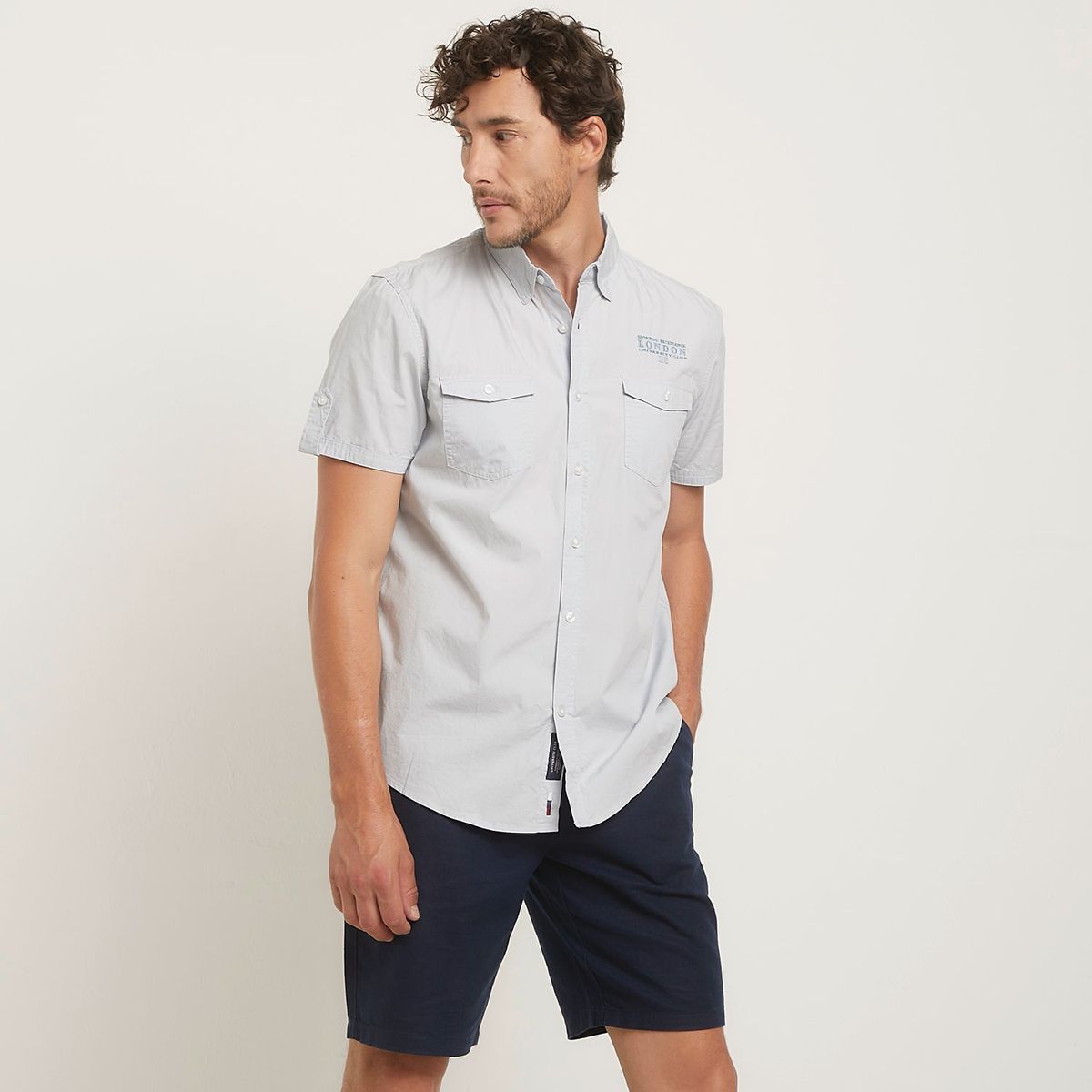 UNIVERSITY CLUB - Camisa Hombre Manga corta Slim de Algodón University Club