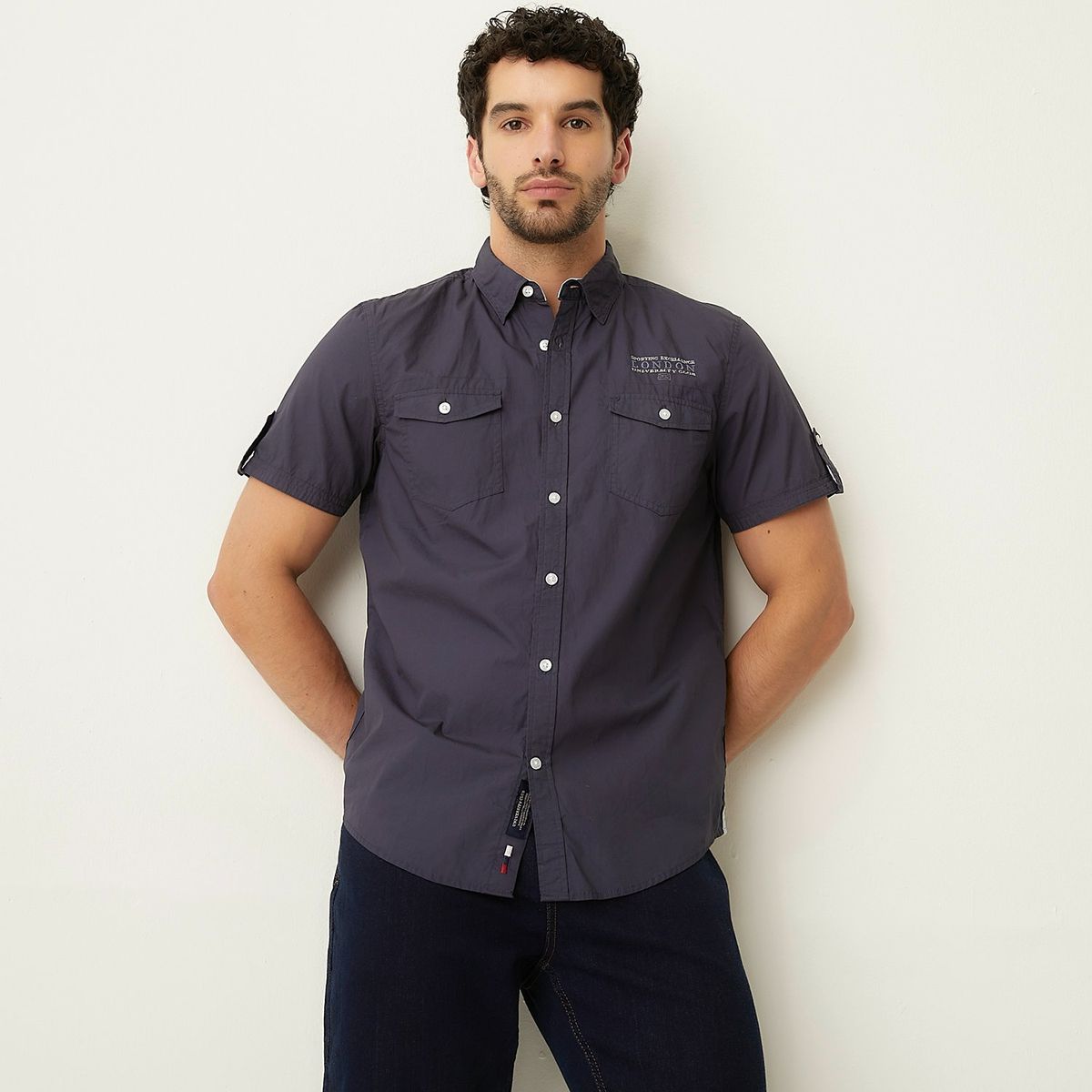 UNIVERSITY CLUB - Camisa Hombre Manga corta Slim de Algodón University Club