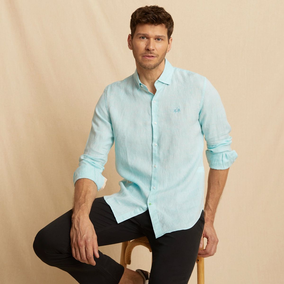 LA MARTINA - Camisa Hombre Manga larga Slim de Lino La Martina