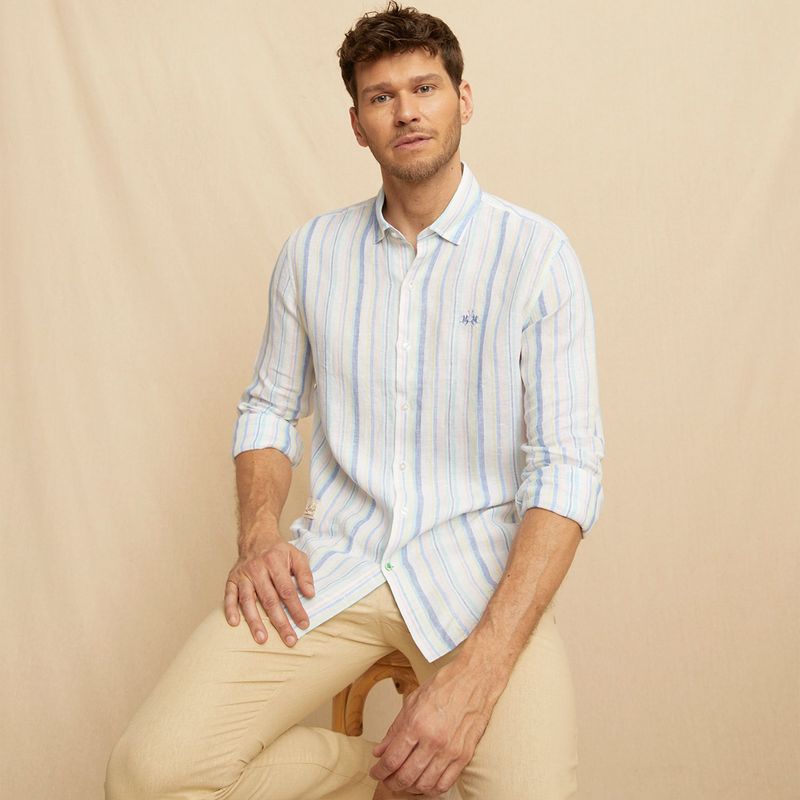 LA MARTINA - Camisa Hombre Manga larga Slim de Lino La Martina