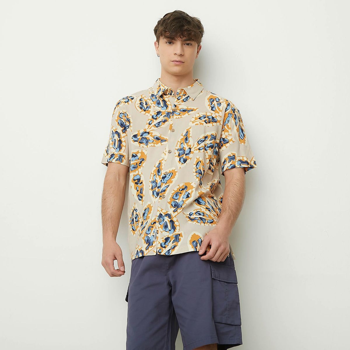 BEARCLIFF - Camisa Hombre Con Estampado Manga corta Regular en Algodón Bearcliff
