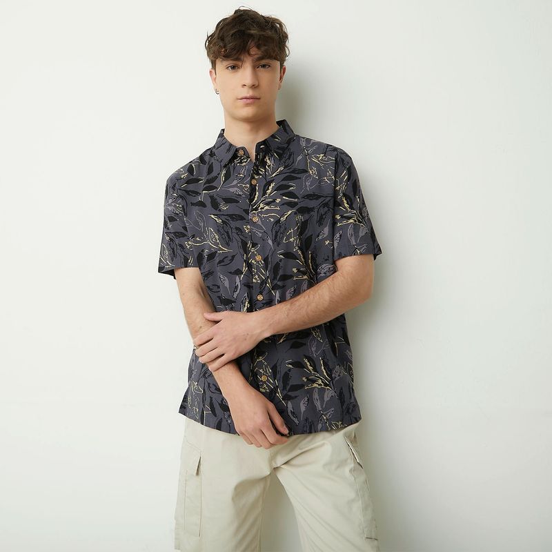 BEARCLIFF - Camisa Hombre Con Estampado Manga corta Regular en Algodón Bearcliff
