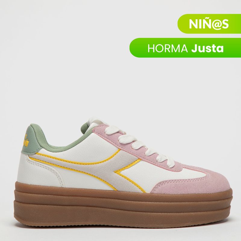 DIADORA - Tenis moda Diadora Girl Bamplat para Niña Blancos Horma Justa 