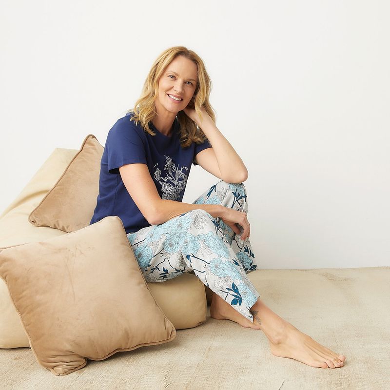 SOUTHLAND - Pijama completa con pantalón Mujer Manga corta de Algodón Southland