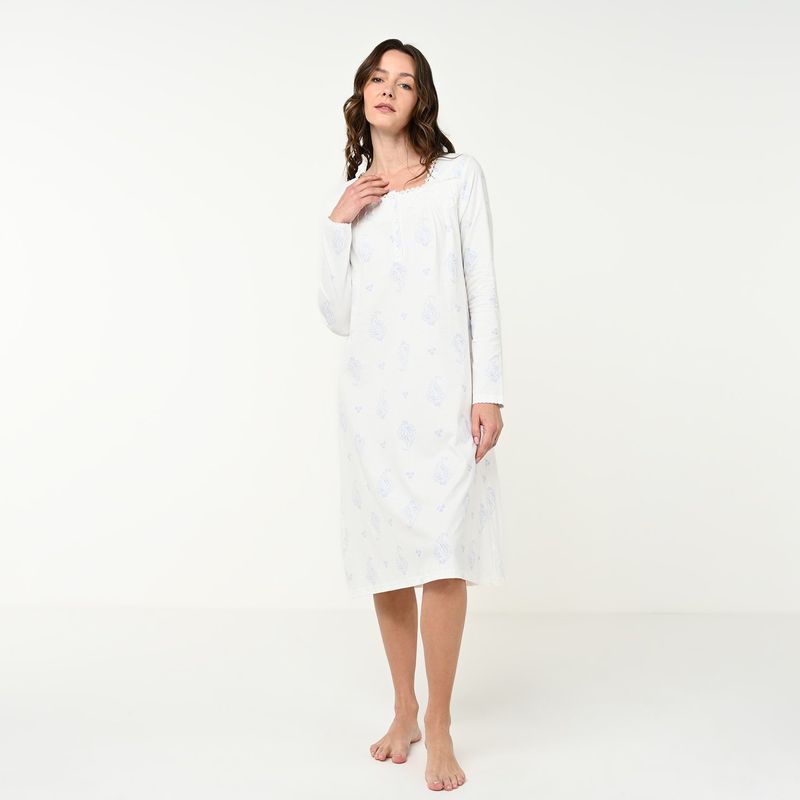 SOUTHLAND - Camisa de dormir Mujer Manga larga de Algodón Southland