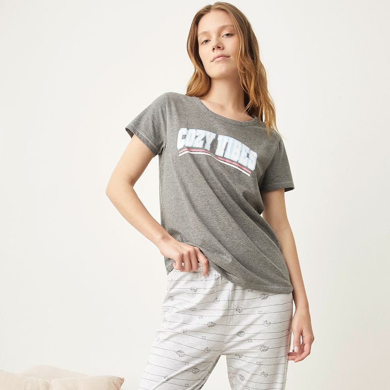 SYBILLA - Camiseta de pijama Mujer Manga corta de Algodón Sybilla