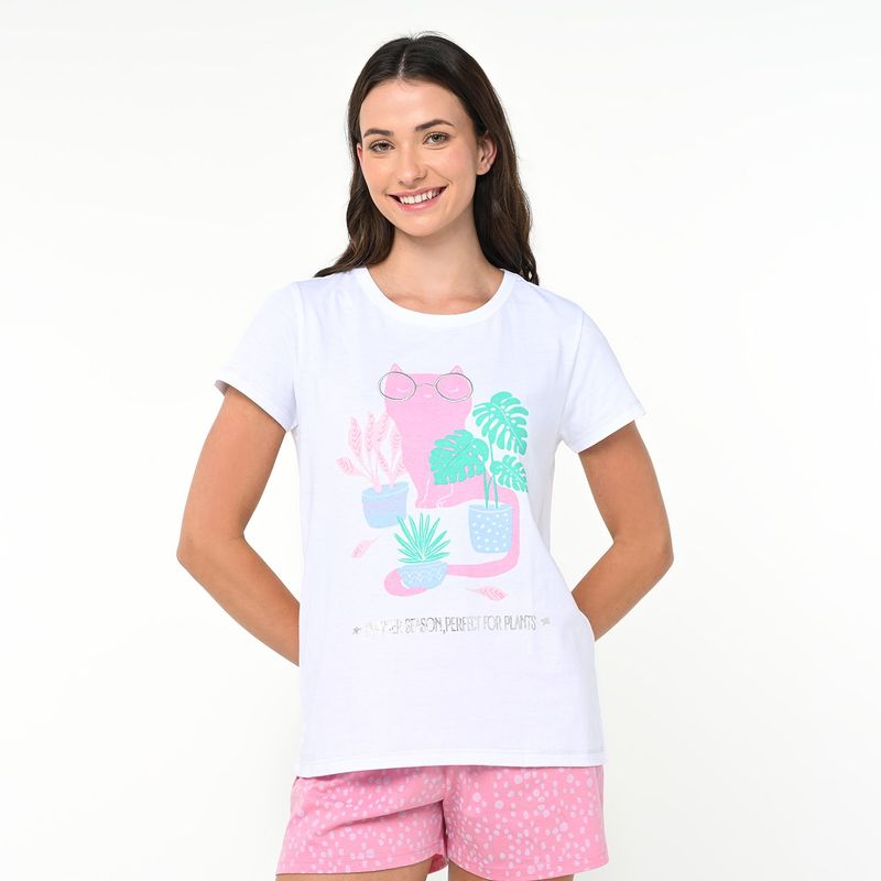 SYBILLA - Camiseta de pijama Mujer Manga corta de Algodón Sybilla
