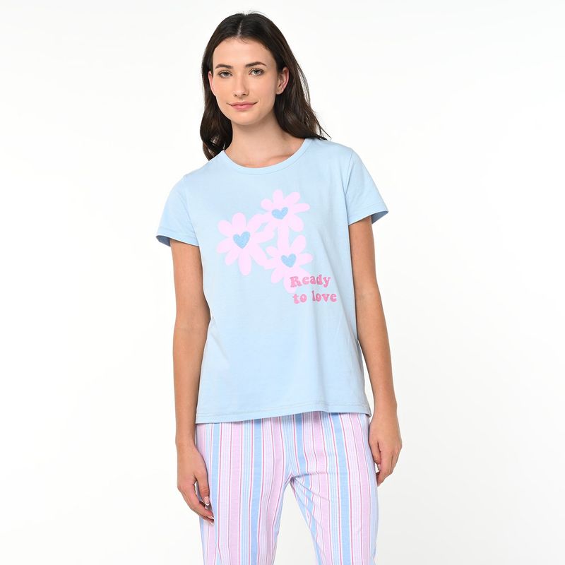 SYBILLA - Camiseta de pijama Mujer Manga corta de Algodón Sybilla
