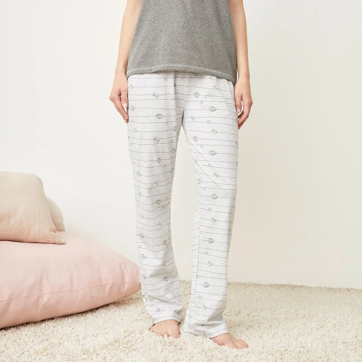 SYBILLA - Pantalón de pijama Mujer Largo con Estampado de Algodón Sybilla