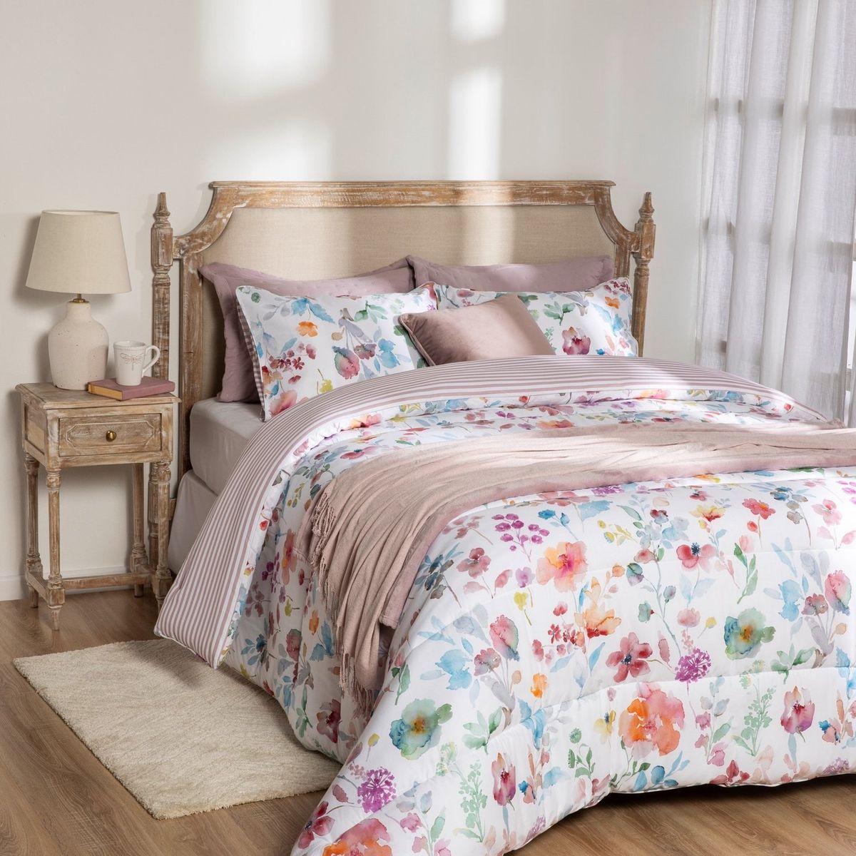 ROBERTA ALLEN - Edredón Roberta Allen con exterior en Polialgodón y relleno de 500 GSM Poliéster muy alcolchado Fran. Edredón Estampado para cama Doble, queen, king.