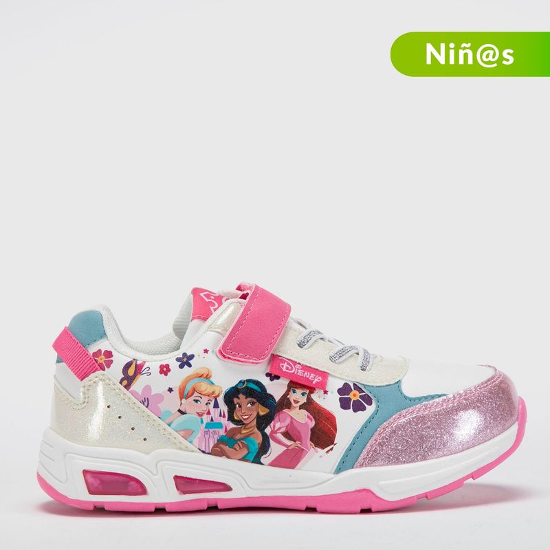 DISNEY - Tenis con luces Princesas Disney para Niña con Velcro