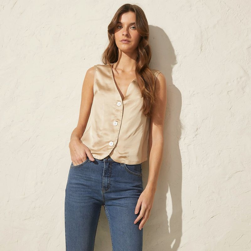 BASEMENT - Blusa Mujer Sin mangas de Satín Basement