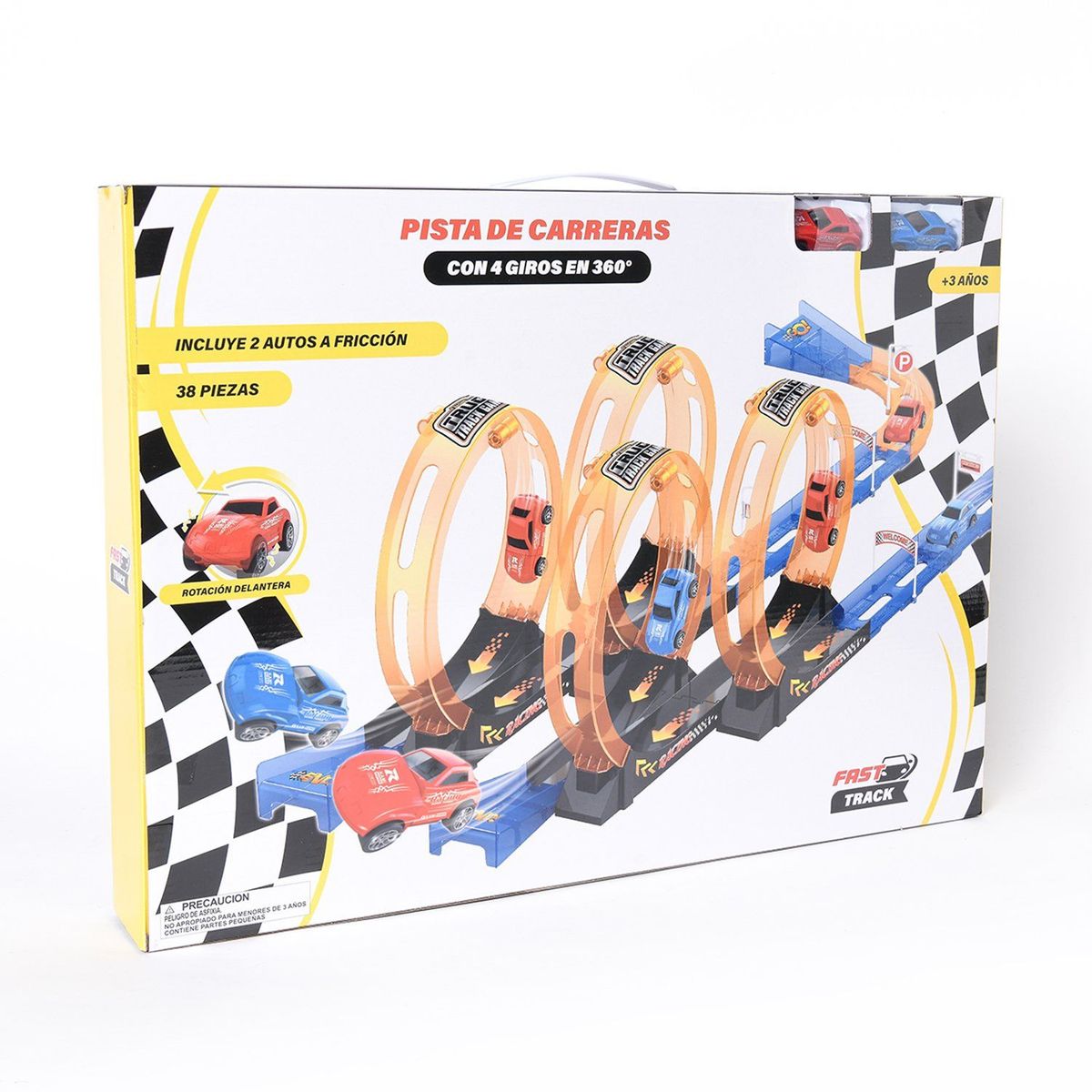 KIDS N PLAY - Pista de carros de 4 Giros Super Racer incluye 2 autos de Fricción 38 piezas