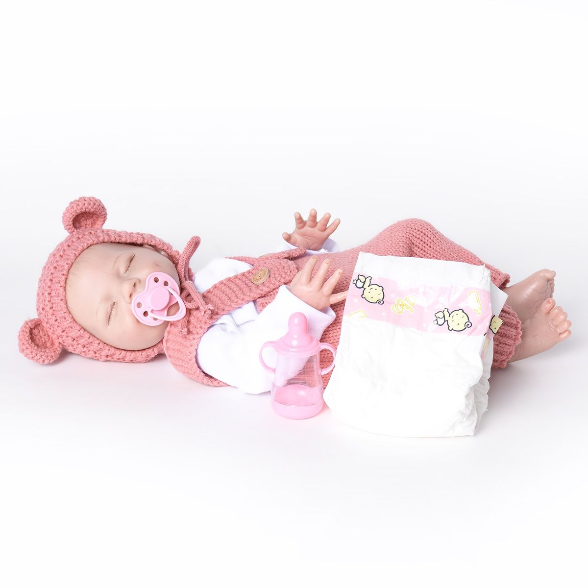 KIDS N PLAY - Muñeca bebé reborn 48cm conjunto Rosa 
