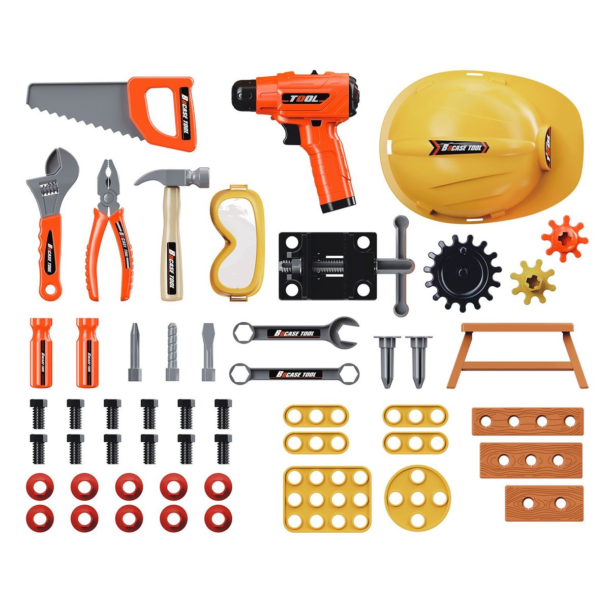 KIDS N PLAY - Set juego de herramientas de juguete para niños incluye 63 accesorios