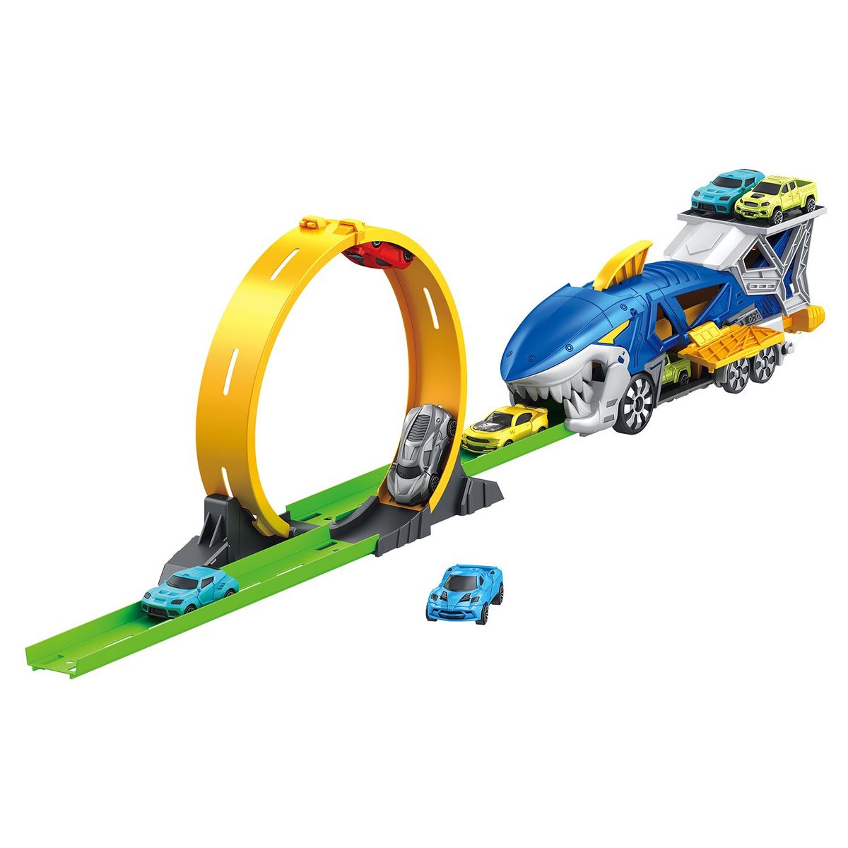  - Pista de carros Tiburón de 1 Giros de 360 incluye 3 autos