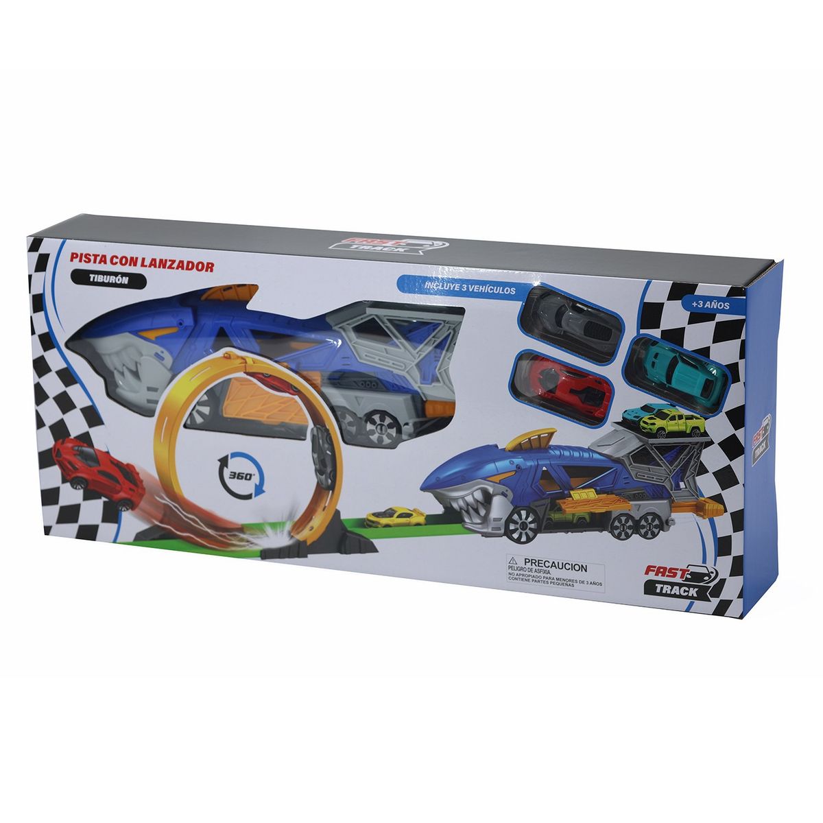  - Pista de carros Tiburón de 1 Giros de 360 incluye 3 autos