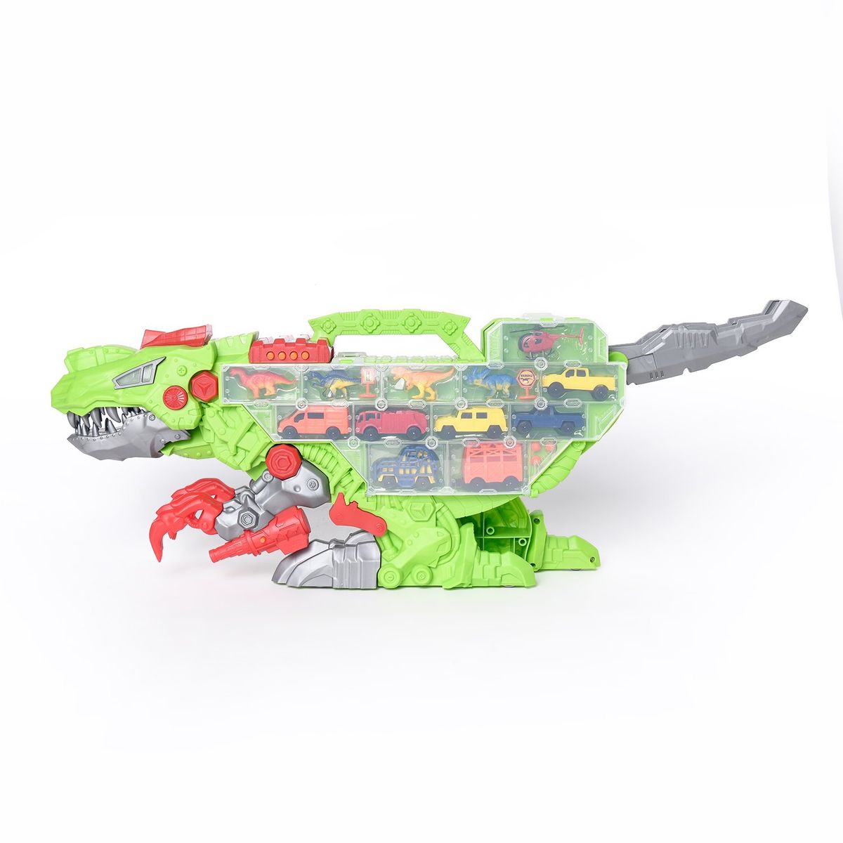 KIDS N PLAY - Maletín Dinosaurio, set de carros de juguete y pista. Incluye 14 piezas