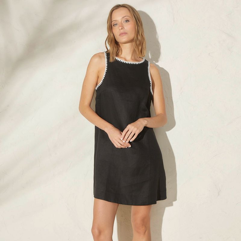 BASEMENT - Vestido Mujer Corto de Lino Basement