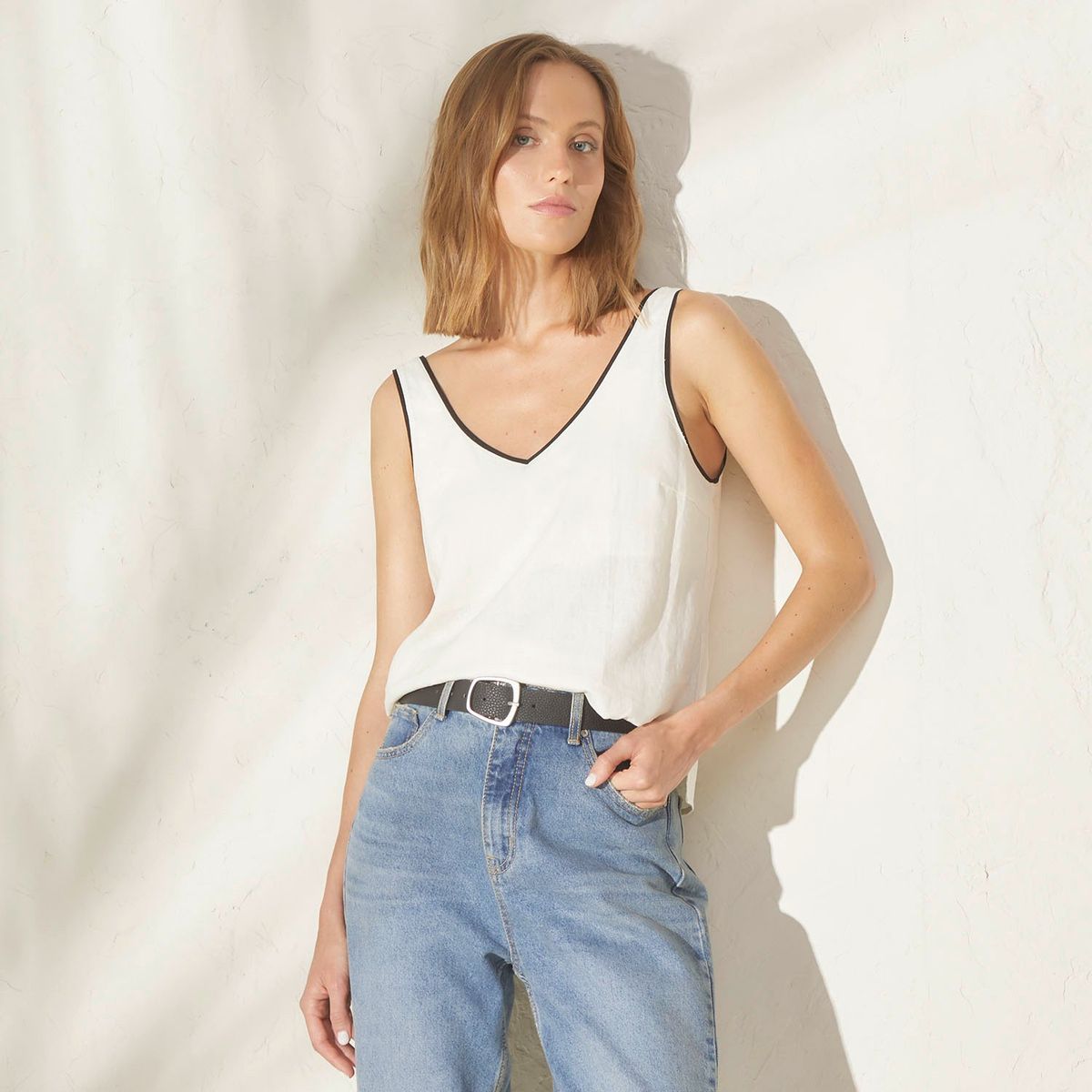 BASEMENT - Blusa Mujer Sin mangas de Lino Basement