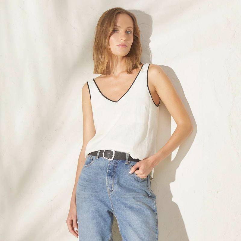 BASEMENT - Blusa Mujer Sin mangas de Lino Basement