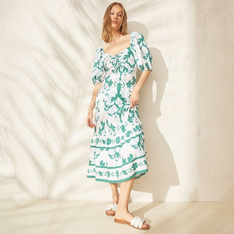 BASEMENT - Vestido Mujer Largo con Estampado de Lino Basement