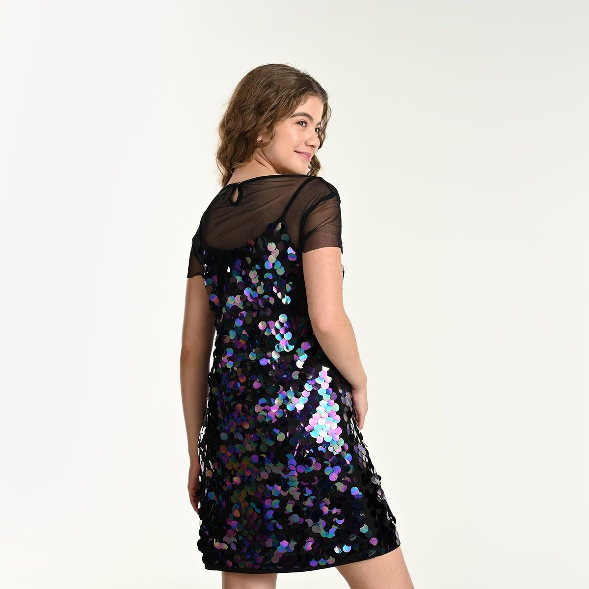 ELV - Vestido para Niña con Lentejuelas Manga corta ELV