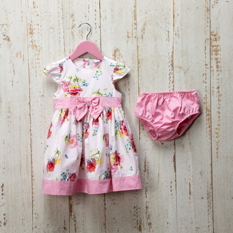 YAMP - Vestido para Bebé niña con Flores Con accesorio Manga corta de Algodón Yamp