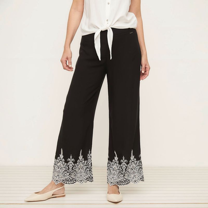 NEWPORT - Pantalón Wide Leg Mujer Tiro medio con Bordado Newport