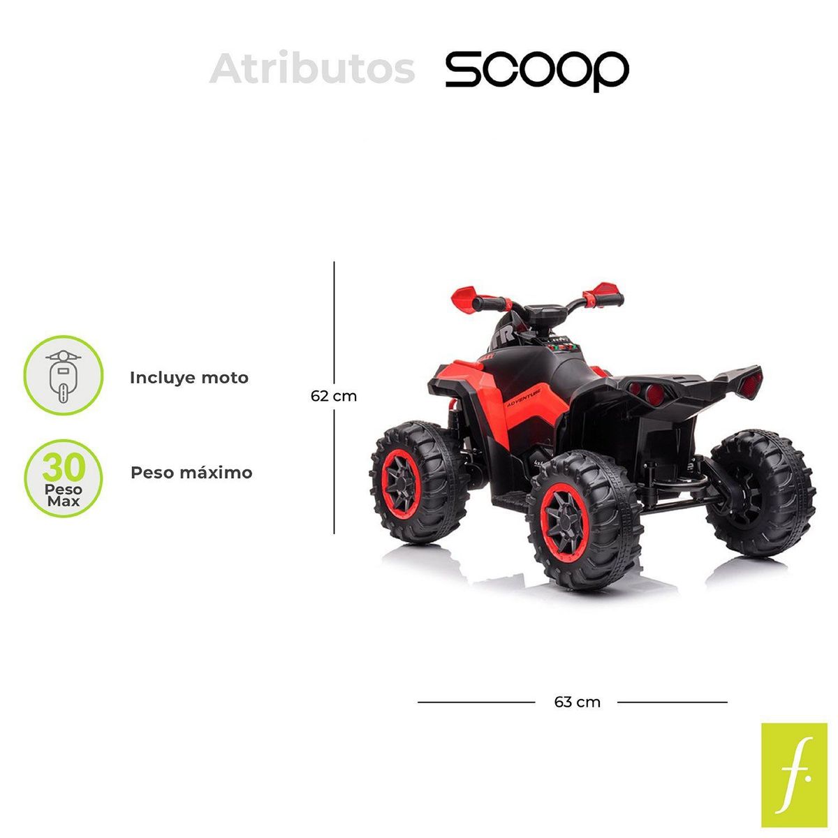 SCOOP - Cuatrimoto Montable Eléctrica niño 12V Roja