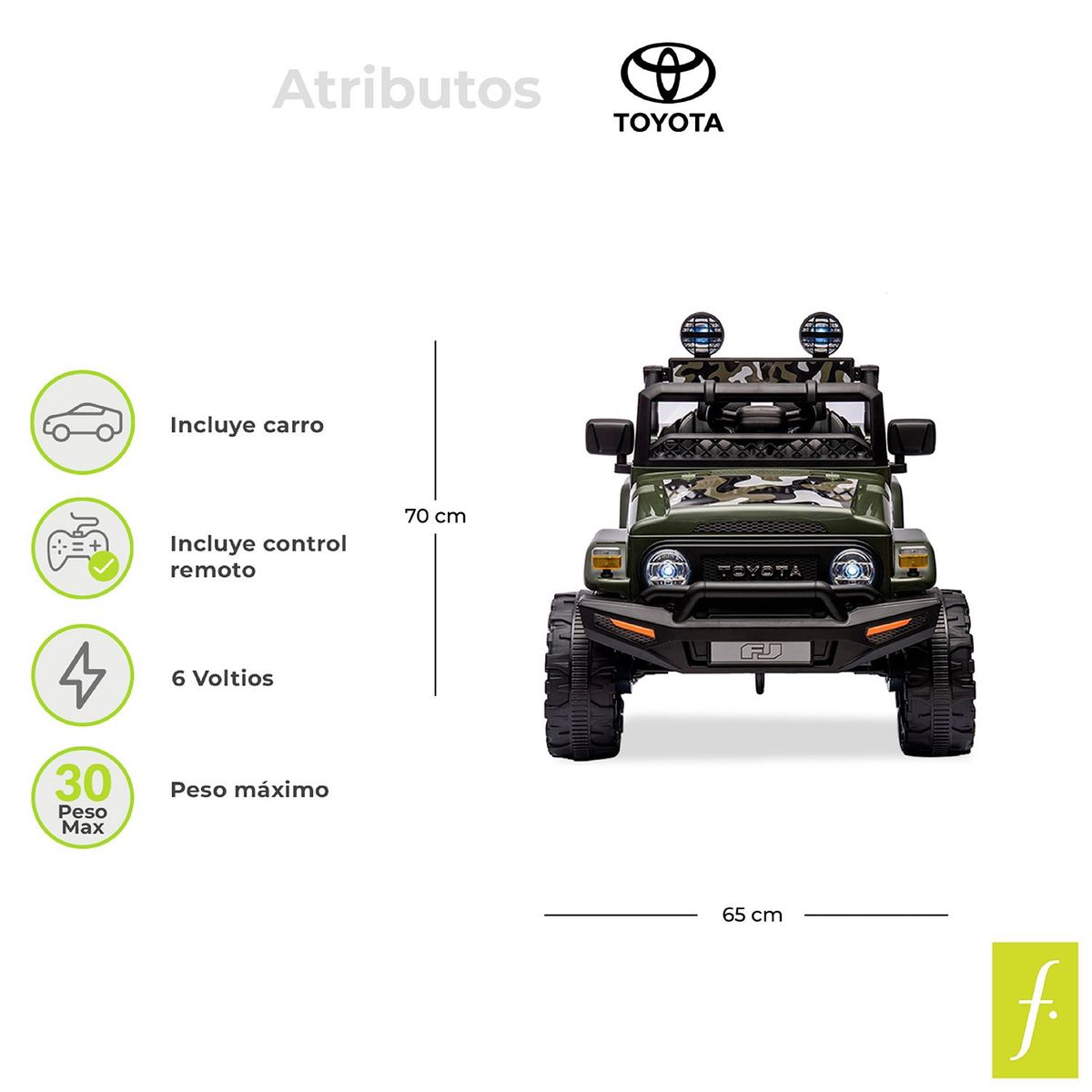  - Carro Montable Eléctrico Toyota FJ Cruiser 6V Verde