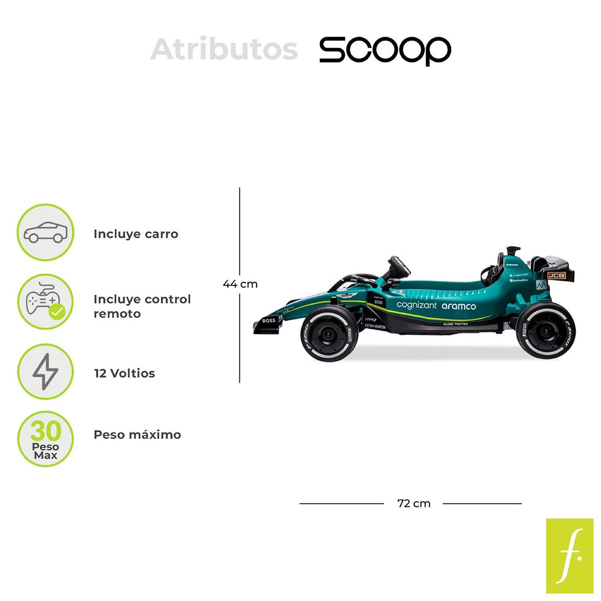 SCOOP - Carro Montable Eléctrico F1 Aston Martin 12V