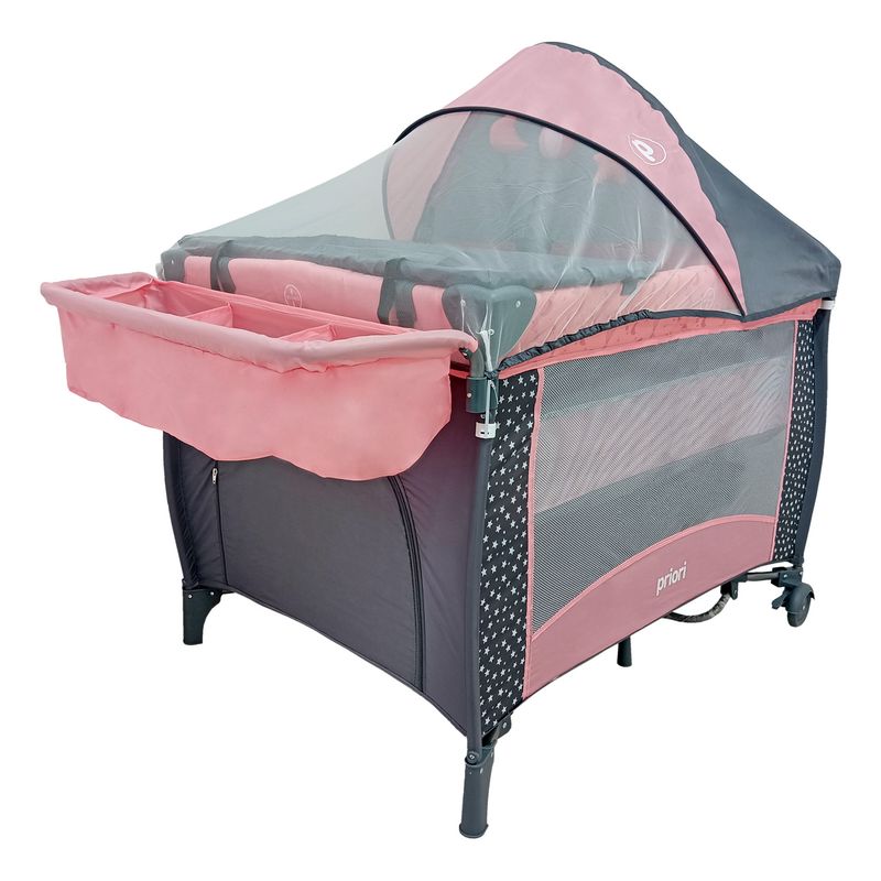PRIORI - Cuna Corral Priori Lima para bebé gris Rosada